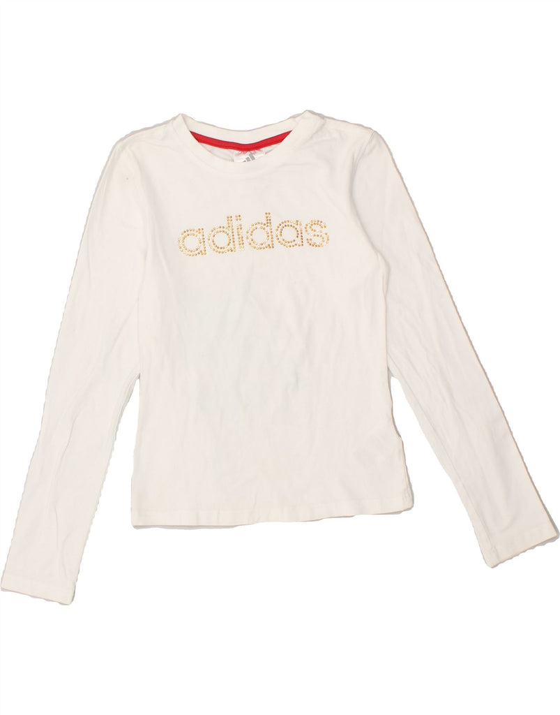 ADIDAS Girls Graphic Top Long Sleeve 7-8 Years White Polyester | Vintage Adidas | Thrift | Second-Hand Adidas | Used Clothing | Messina Hembry 