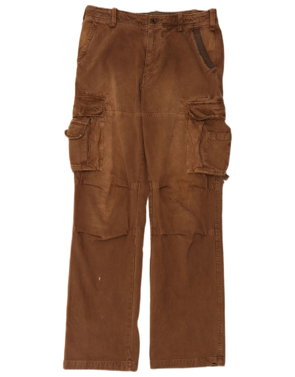 Oviesse Mens Straight Cargo Trousers IT 48 Medium W34 L34 Brown Pinstripe