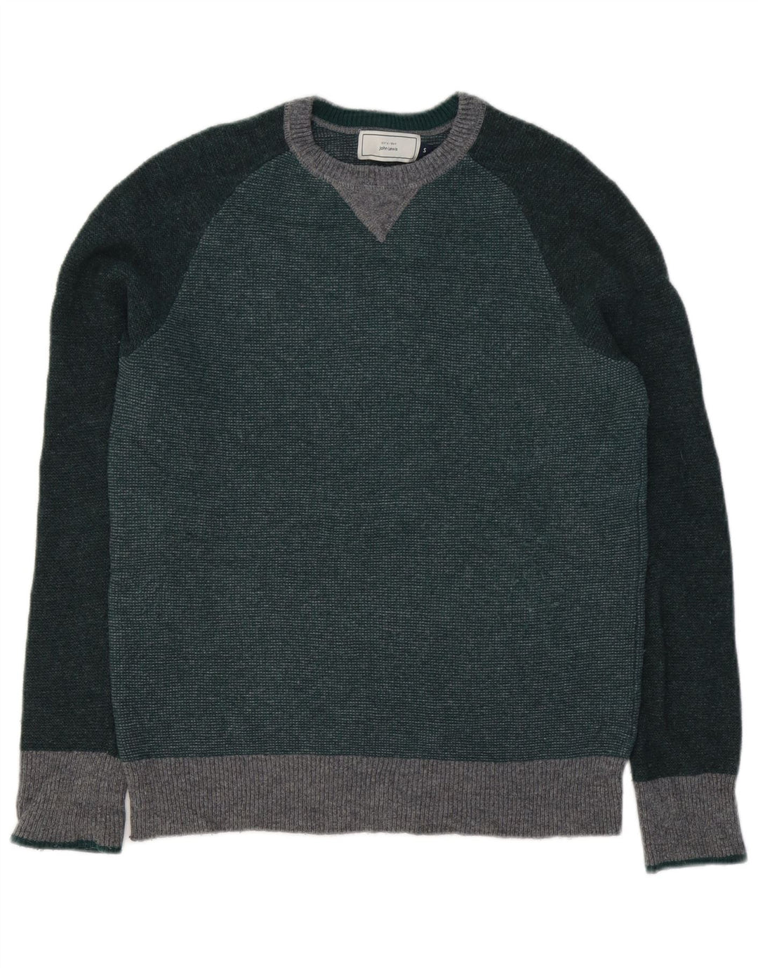 John Lewis Mens Crew Neck Jumper Sweater Small Green Colourblock Lambswool
