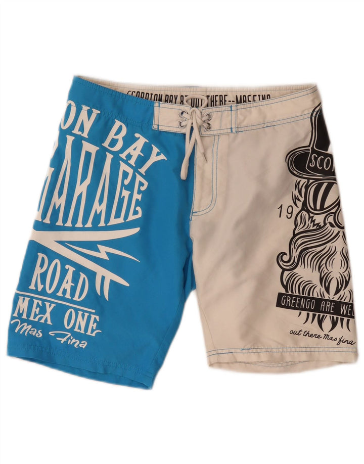Scorpion Bay Mens Graphic Swimming Shorts Medium Blue Colourblock Polyester