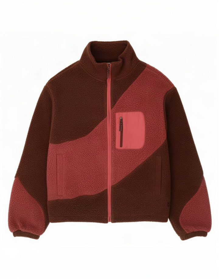 Marks & Spencer Womens Oversized Fleece Jacket UK 8 Small Brown Colourblock