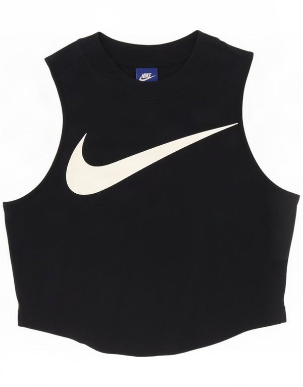 Nike Womens Crop Graphic Vest Top UK 14 Large Navy Blue Cotton Sports
