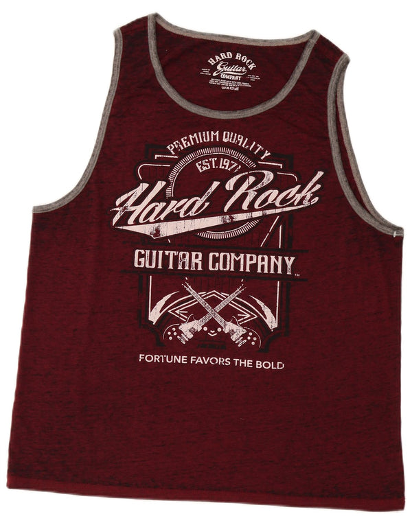 Hard Rock Cafe Mens Fortune Favors The Bold Graphic Vest Top Large Burgundy