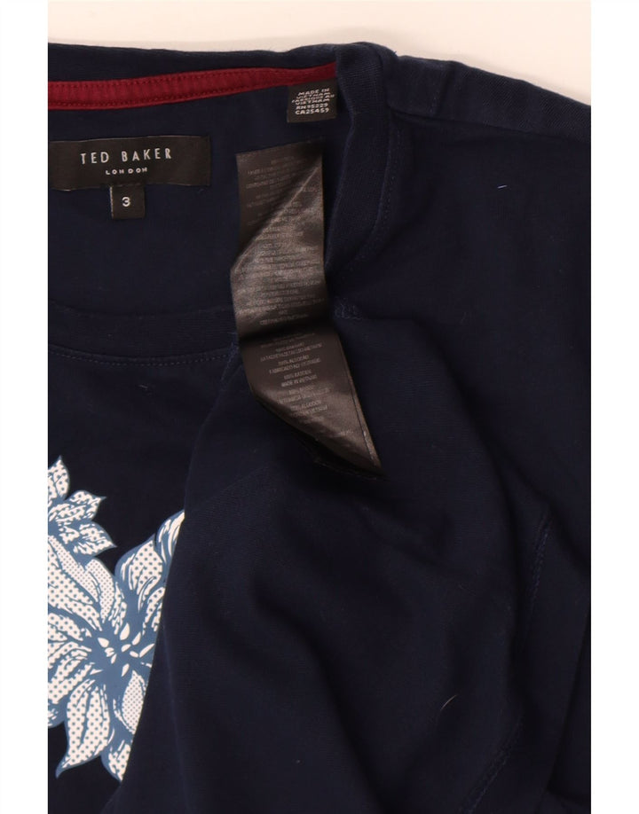 Ted Baker Mens Graphic T-Shirt Top Size 3 Medium Navy Blue Floral Cotton