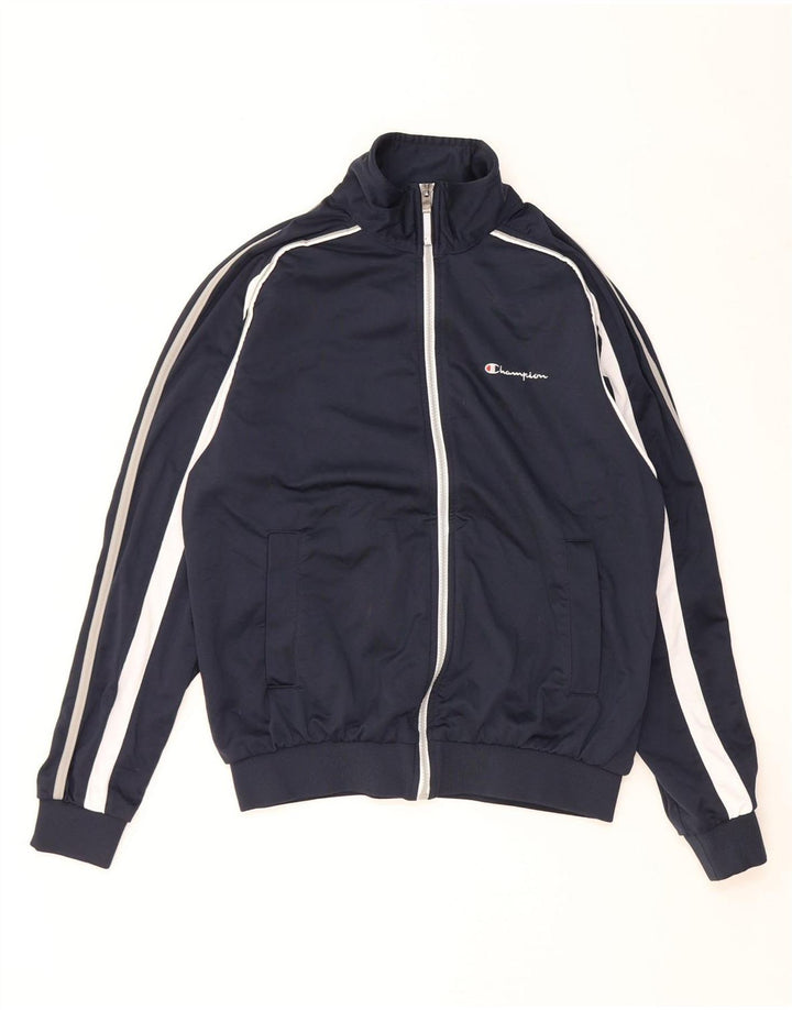 CHAMPION Mens Tracksuit Top Jacket Medium Navy Blue Polyester