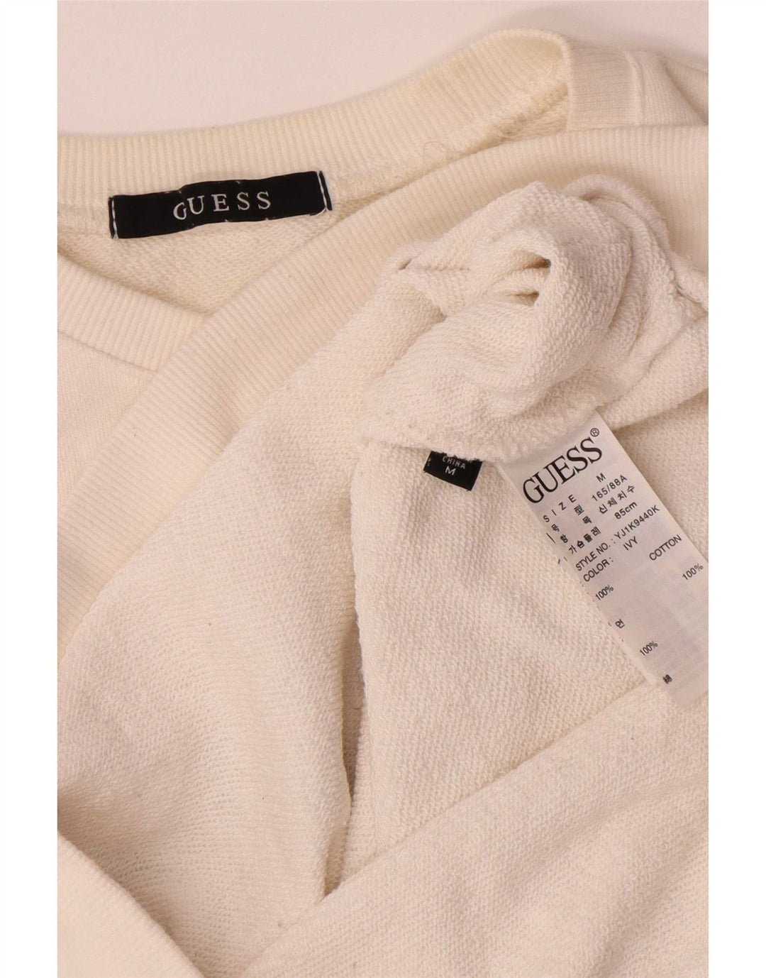 Guess Womens Graphic Sweatshirt Jumper UK 14 Medium Off White Cotton