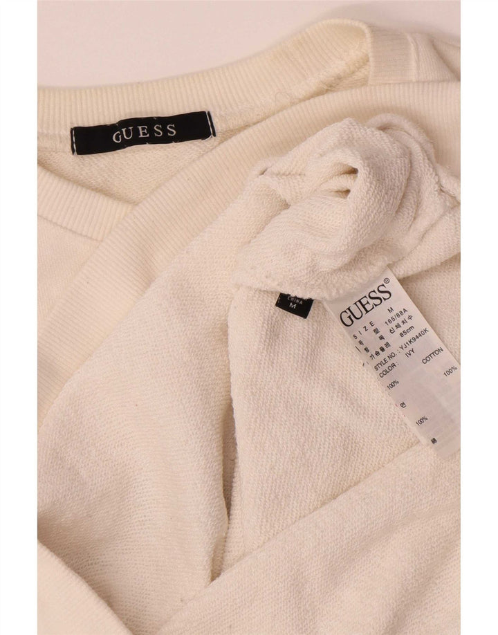Guess Womens Graphic Sweatshirt Jumper UK 14 Medium Off White Cotton