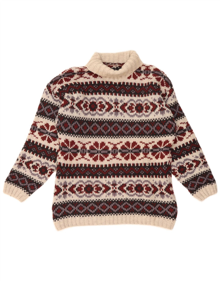 Vintage Mens Roll Neck Jumper Sweater Medium Multicoloured Fair Isle Wool