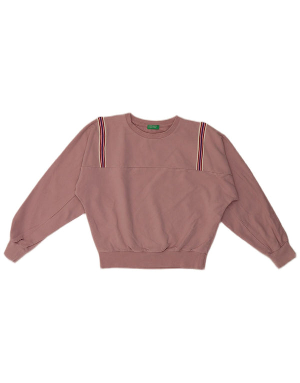 Benetton Girls Crop Sweatshirt Jumper 10-11 Years XL Pink Striped Cotton