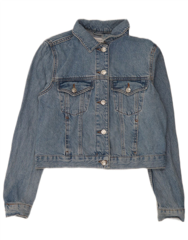 Topshop Womens Crop Denim Jacket UK 8 Small  Blue Cotton