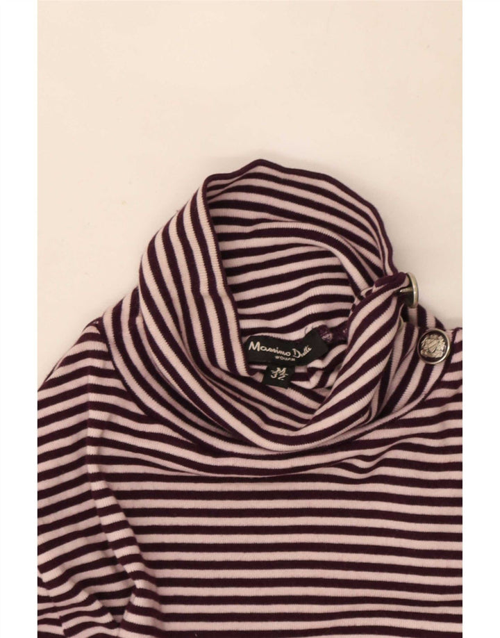 Massimo Dutti Womens Button Neck Jumper Sweater UK 12 Medium Purple Striped