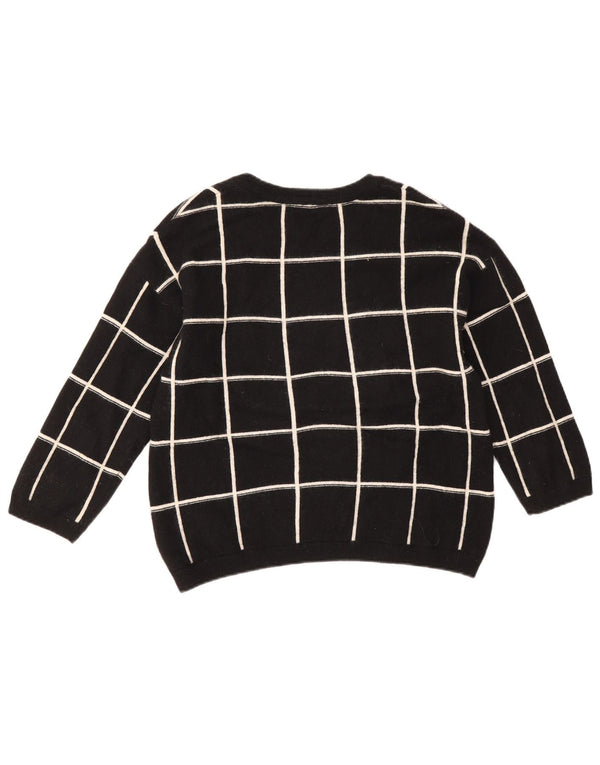 Marks & Spencer Womens Boat Neck Jumper Sweater UK 14 Large Black Check
