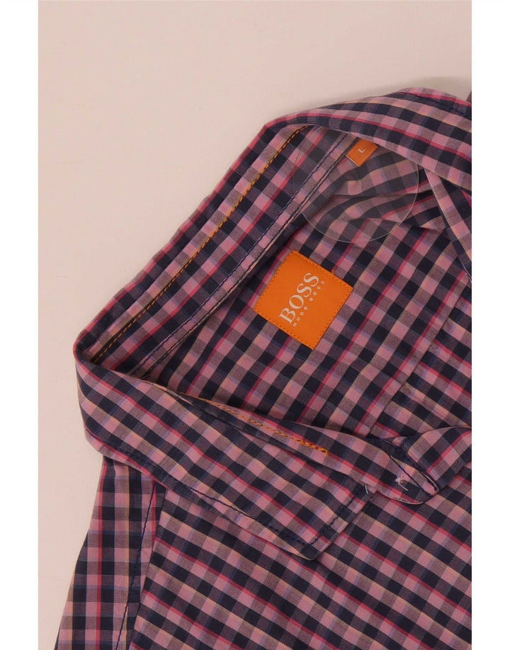 Hugo Boss Mens Short Sleeve Shirt Large Pink Gingham