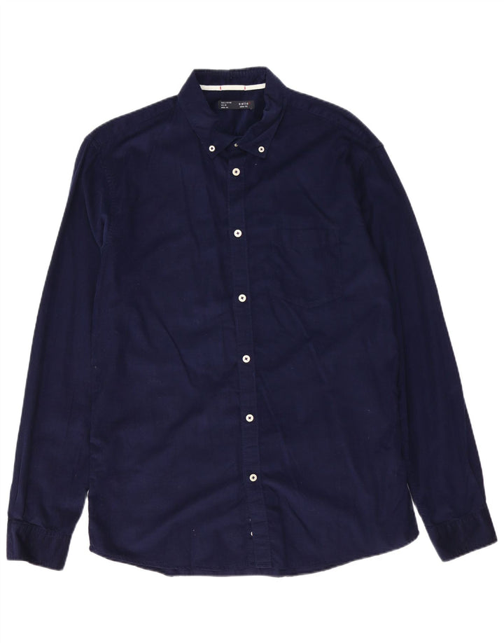 CELIO Mens Slim Fit Shirt Size 16 41/42 Large Navy Blue Cotton