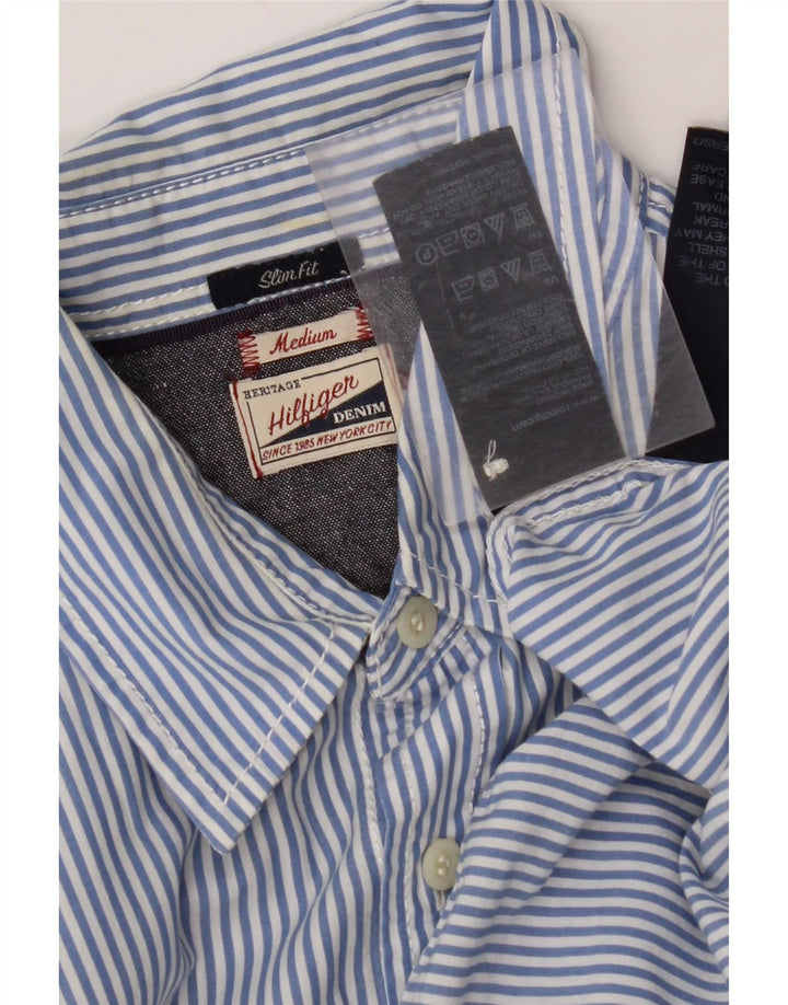 TOMMY HILFIGER Mens Slim Fit Shirt Medium Blue Striped Cotton