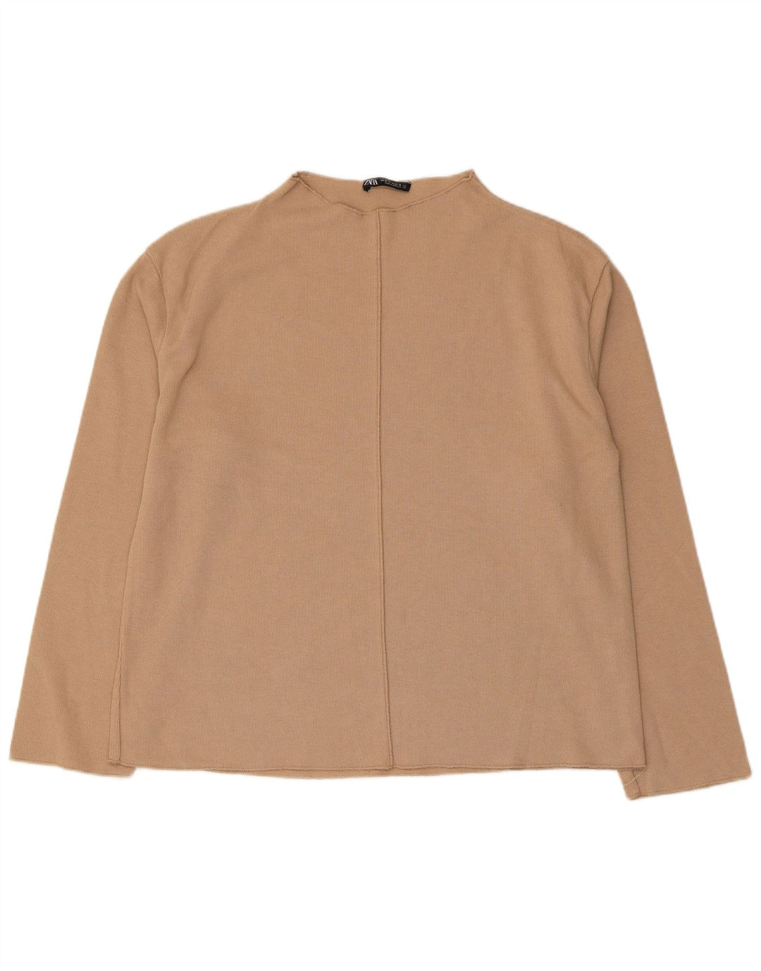Zara Womens Top Long Sleeve UK 14 Medium Beige Cotton
