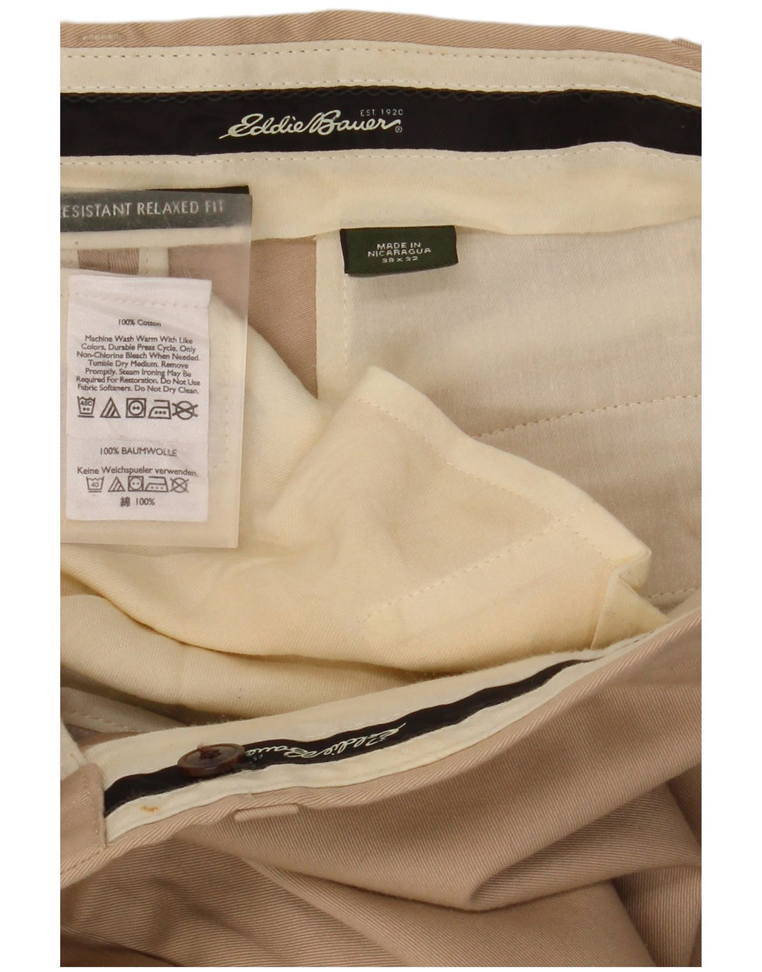 EDDIE BAUER Mens Relaxed Fit Chino Trousers W38 L32 Beige Cotton