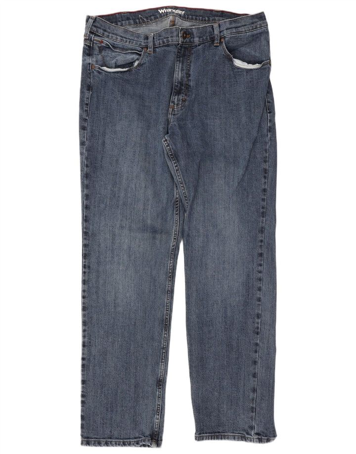 Wrangler Mens Regular Straight Jeans W38 L32 Blue Cotton