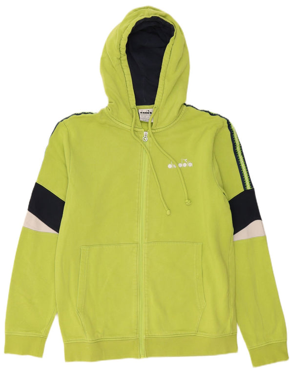 Diadora Mens Zip Hoodie Sweater Medium Green Colourblock Cotton