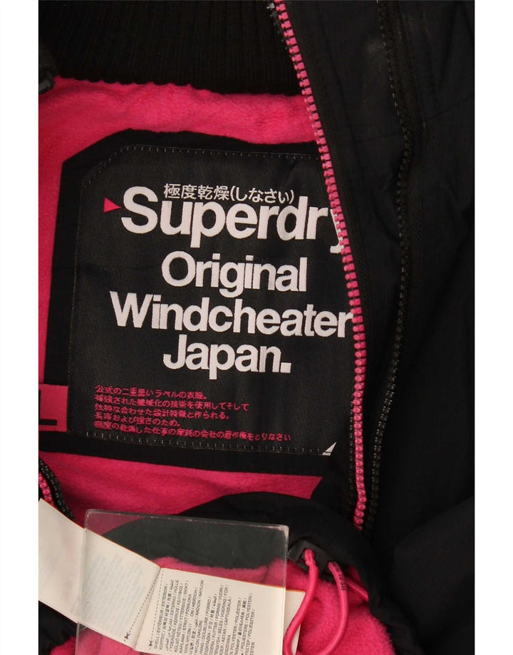 Superdry Womens Hooded Windbreaker Jacket UK 16 Large Black Polyester