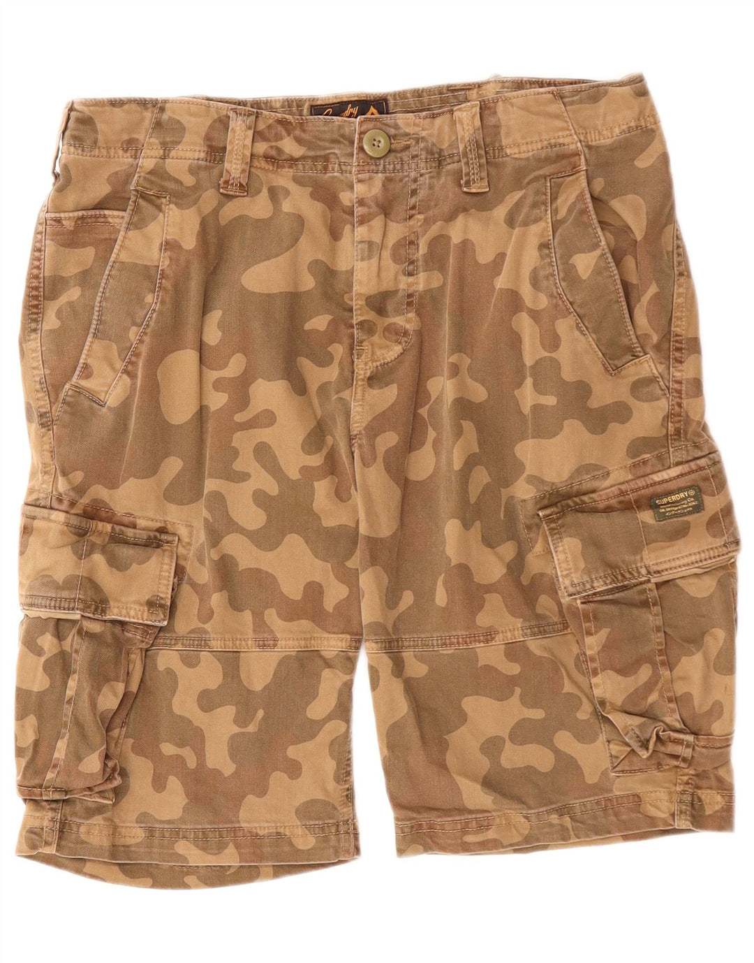 SUPERDRY Mens Cargo Shorts W32 Medium Brown Camouflage Cotton