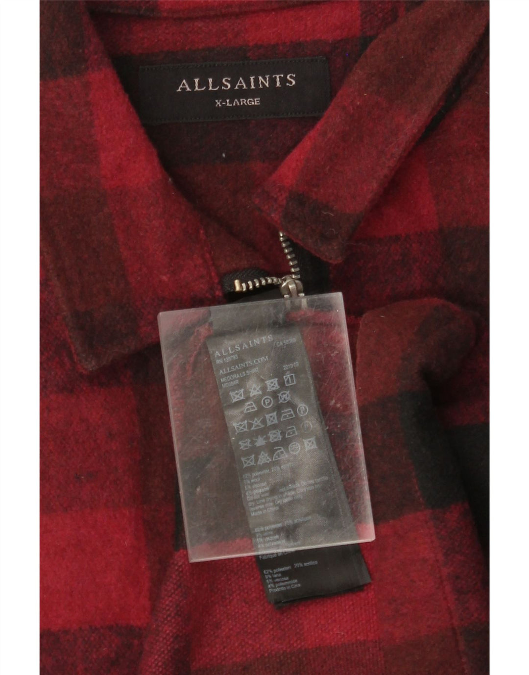 ALL SAINTS Mens Overshirt Flannel Shirt XL Red Gingham Polyester