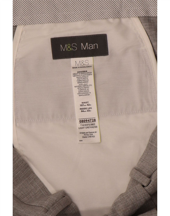 Marks & Spencer Mens Straight Suit Trousers W42 L33 Grey Polyester