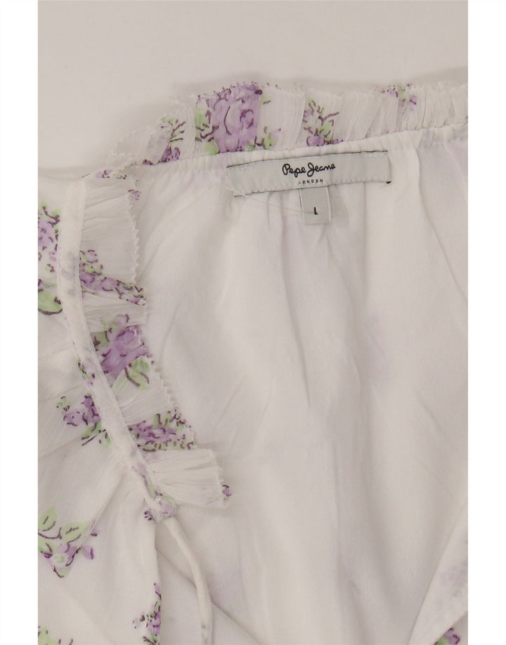 PEPE JEANS Womens Ruffle Basic Dress UK 16 Large White Floral Polyester