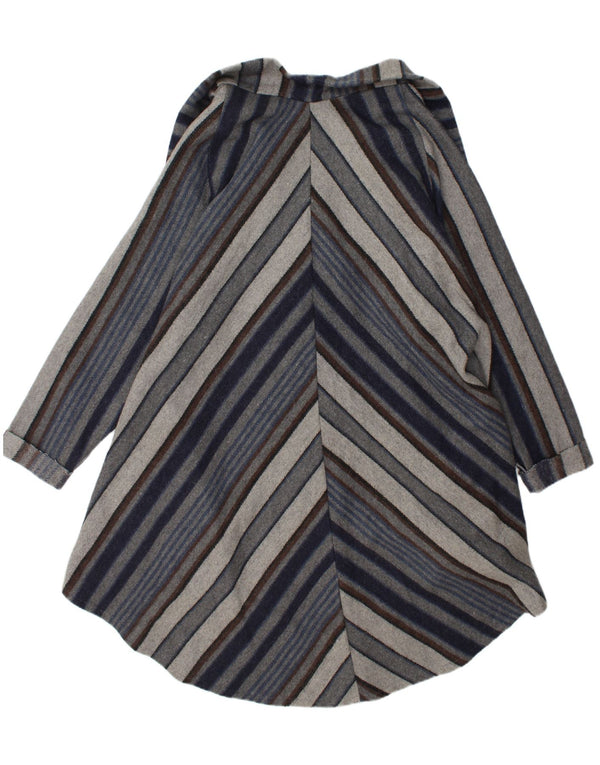 Vintage Womens Open Overcoat UK 20 2XL Navy Blue Striped Wool