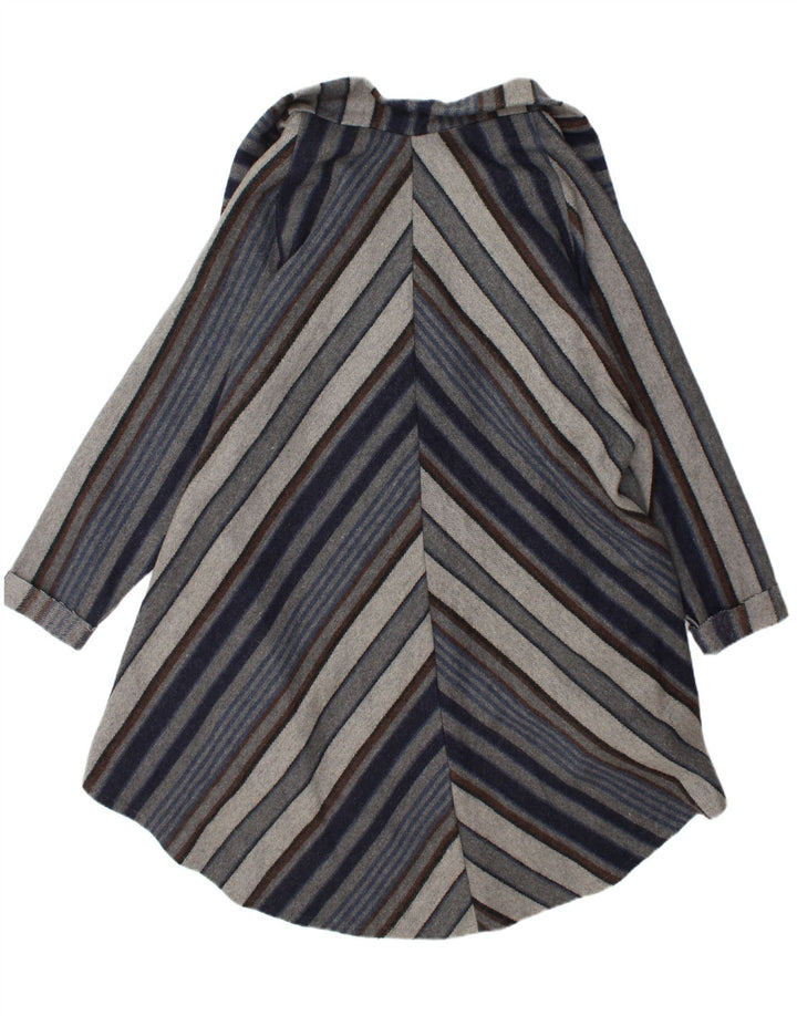 Vintage Womens Open Overcoat UK 20 2XL Navy Blue Striped Wool