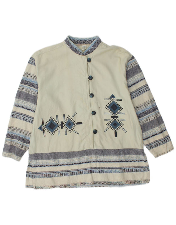 Vintage Womens Long Sleeve Blouse Top UK 12/14 Medium Off White Striped