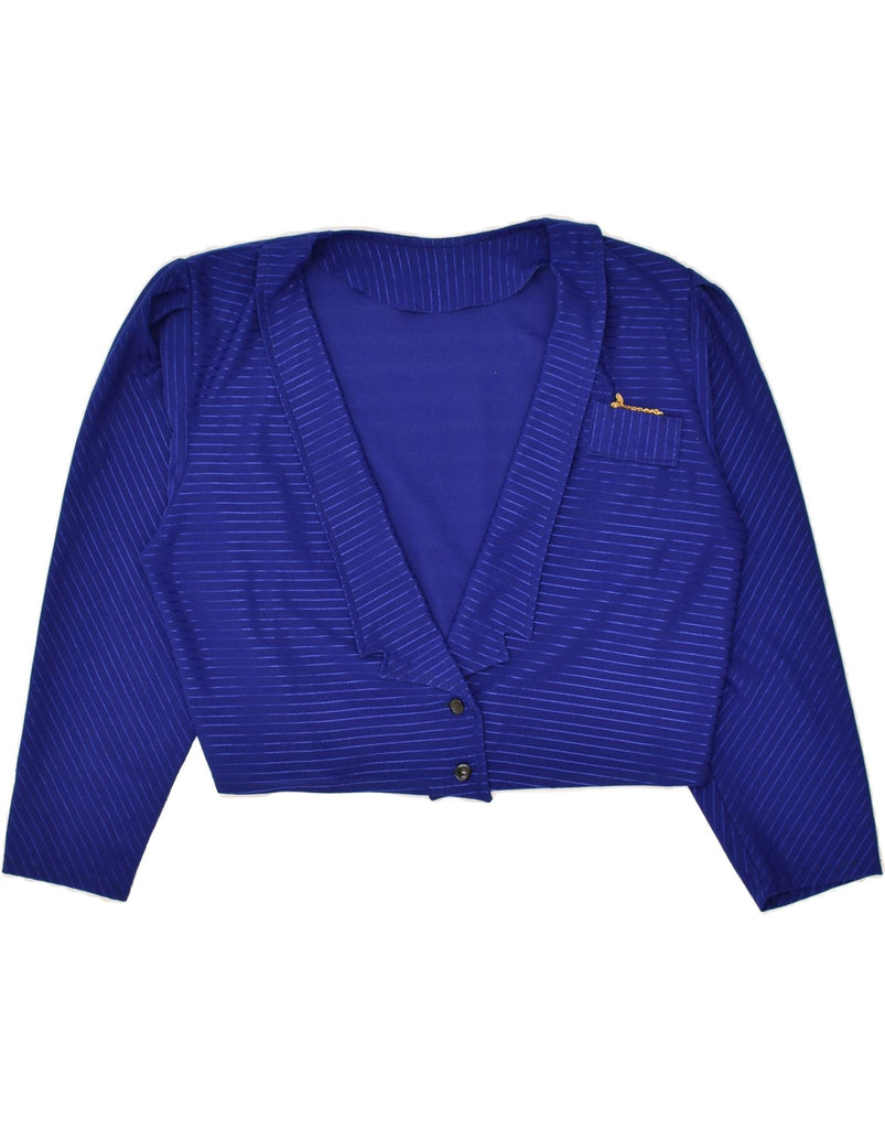 VINTAGE Womens Crop 2 Button Blazer Jacket UK 14 Large Blue Striped | Vintage Vintage | Thrift | Second-Hand Vintage | Used Clothing | Messina Hembry 
