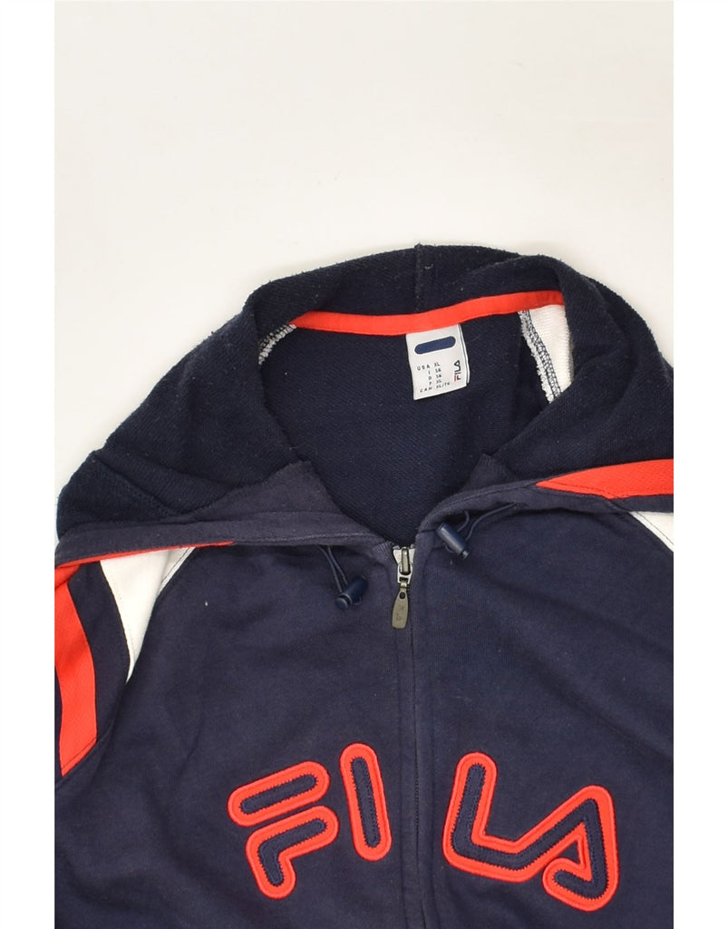 FILA Mens Graphic Zip Hoodie Sweater XL Navy Blue Colourblock Cotton | Vintage Fila | Thrift | Second-Hand Fila | Used Clothing | Messina Hembry 