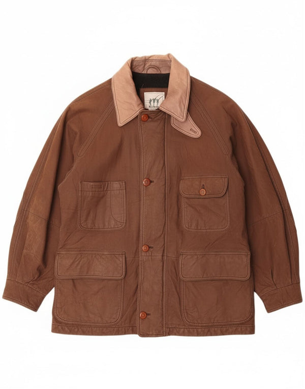 Henry Cottons Mens Rugged Leather Jacket IT 50 Large Brown Leather