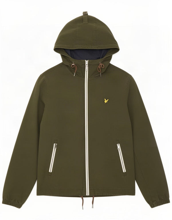 Lyle & Scott Mens Hooded Windbreaker Jacket UK 36 Small Khaki Cotton