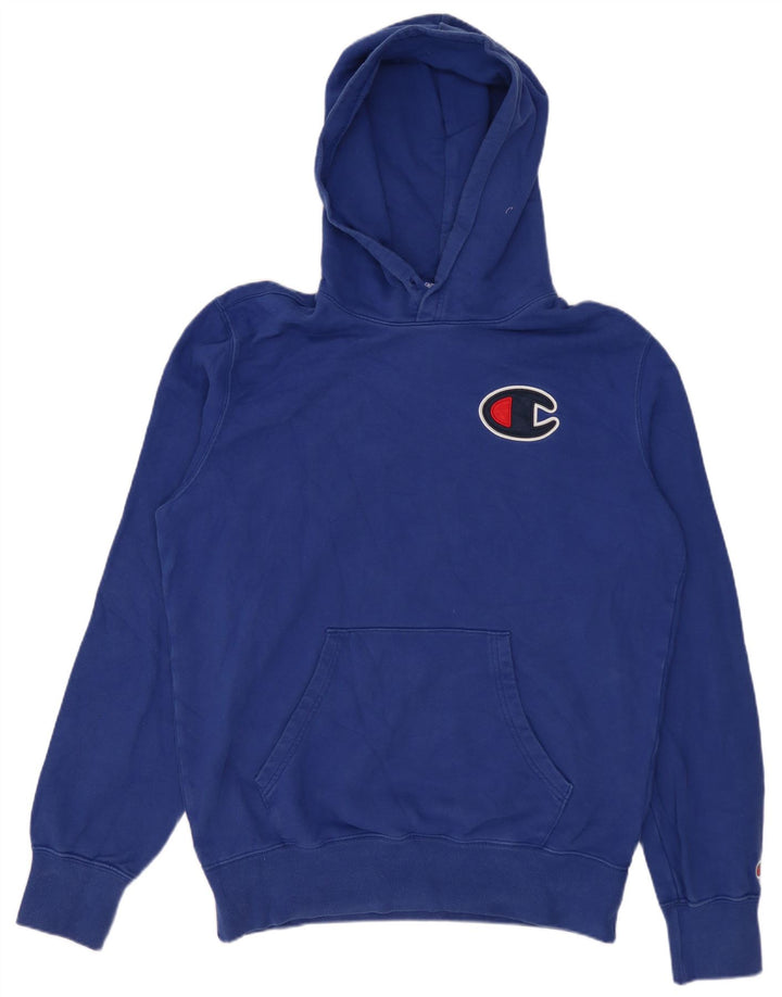 CHAMPION Mens Graphic Hoodie Jumper Medium Blue Cotton