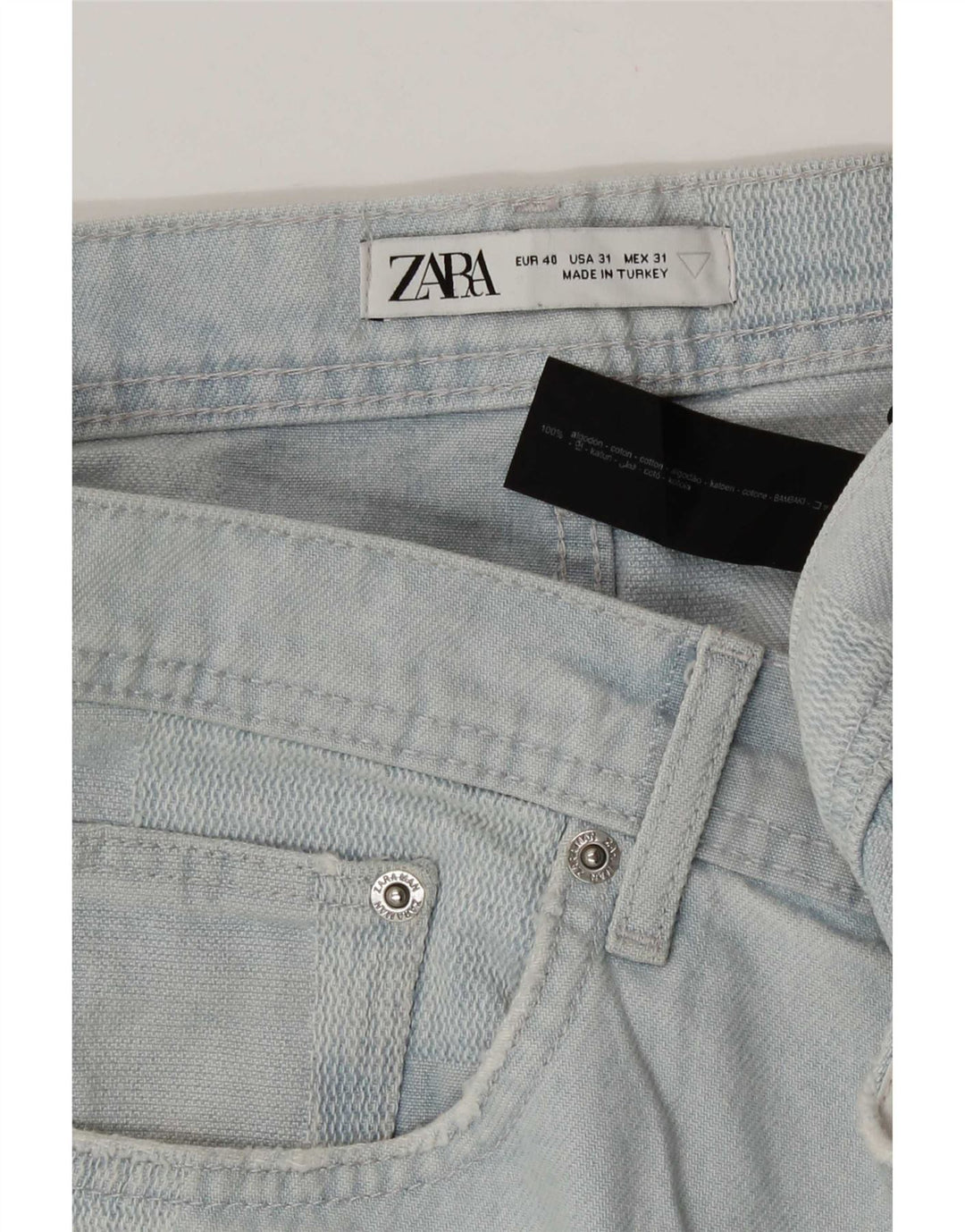 Zara Mens Denim Shorts EU 40 Medium W31 Blue Patchwork Cotton