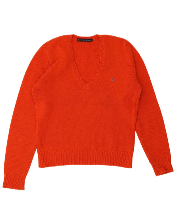 Ralph Lauren Womens V-Neck Jumper Sweater UK 18 XL Orange Wool