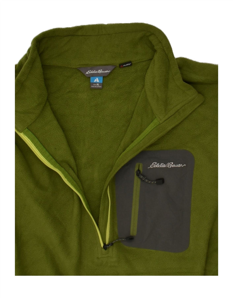 EDDIE BAUER Mens Zip Neck Fleece Jumper XL Green Polyester | Vintage Eddie Bauer | Thrift | Second-Hand Eddie Bauer | Used Clothing | Messina Hembry 