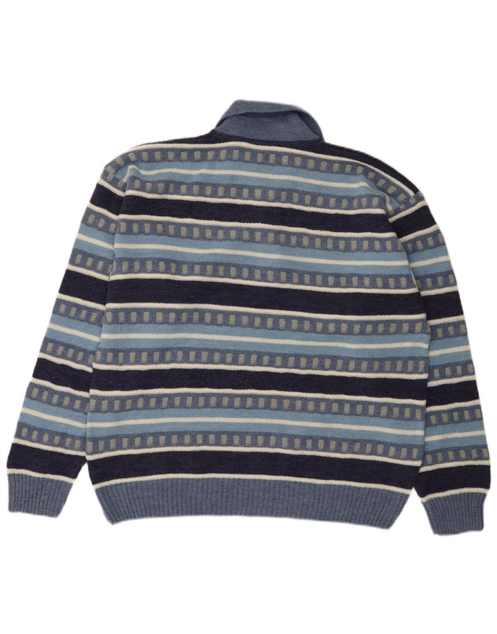 Kappa Mens Polo Neck Jumper Sweater Large Blue Striped Wool