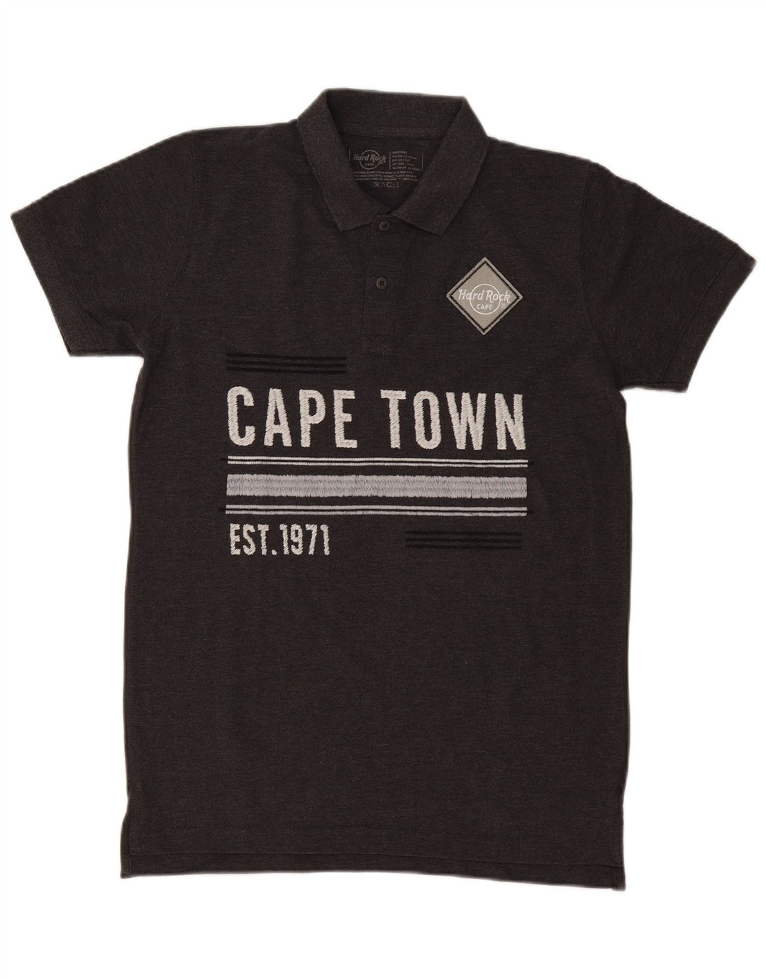 HARD ROCK CAFE Mens Cape Town Graphic Polo Shirt Medium Grey Cotton