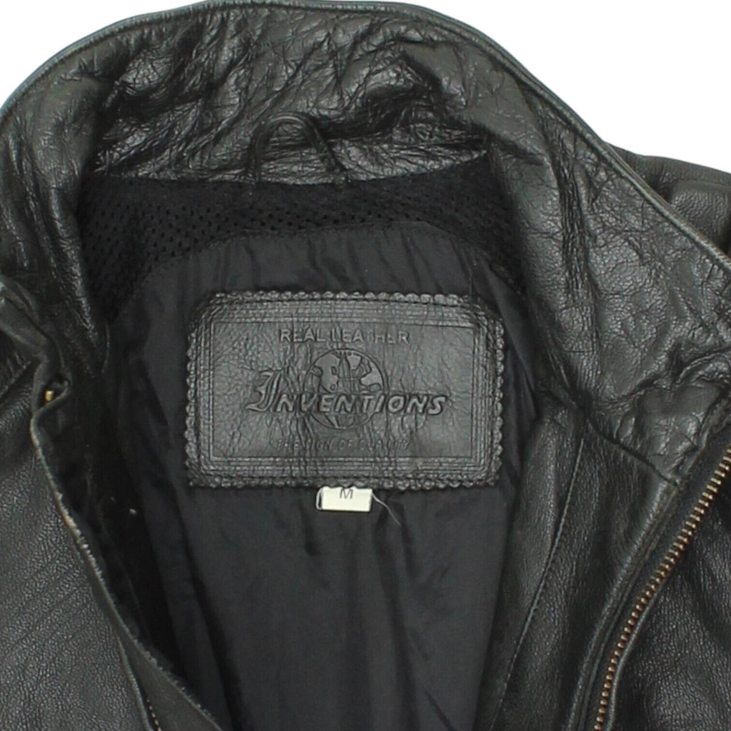 Inventions Mens Black Full Zip Leather Biker Jacket | Vintage  Motorcycle VTG | Vintage Messina Hembry | Thrift | Second-Hand Messina Hembry | Used Clothing | Messina Hembry 
