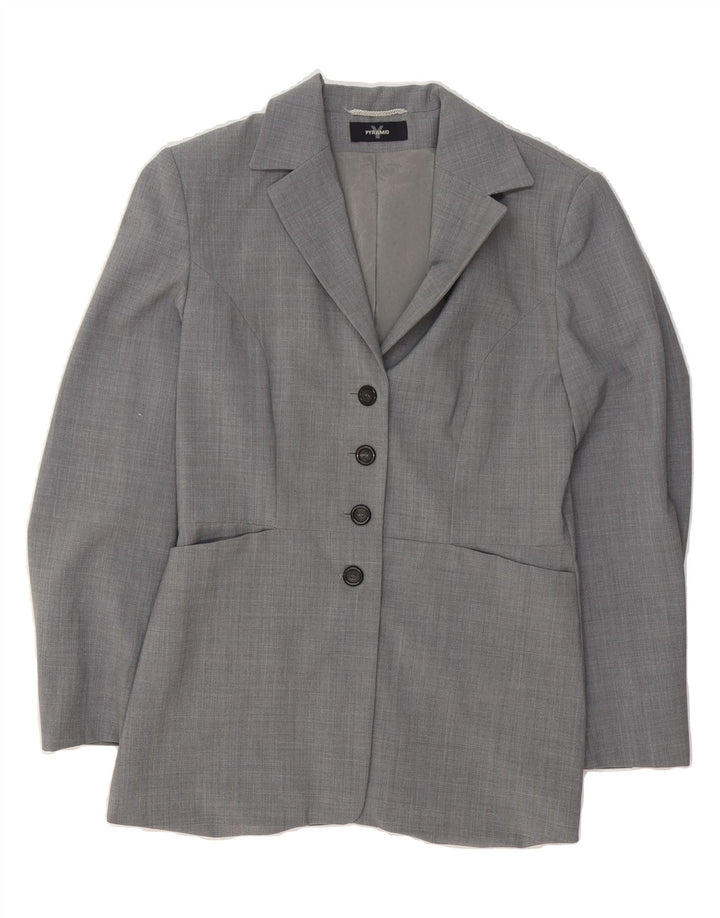 PYRAMID Womens 4 Button Blazer Jacket UK 12 Medium Grey Polyester Vintage Pyramid and Second-Hand Pyramid from Messina Hembry 