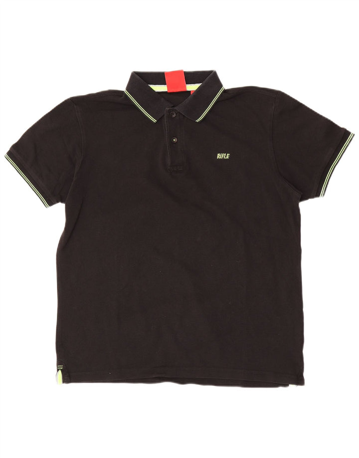 Rifle Mens Polo Shirt Large Black Cotton