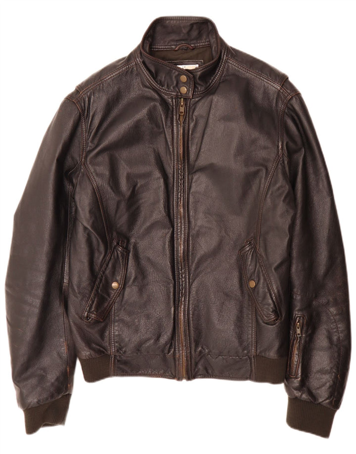 Vintage Mens Leather Bomber Jacket IT 52 XL Brown Retro