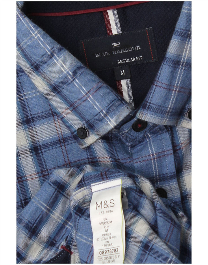 MARKS & SPENCER Mens Blue Harbour Flannel Shirt Medium Blue Plaid