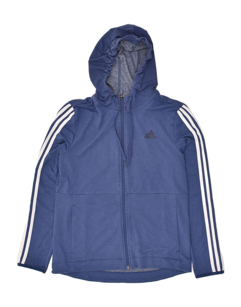 ADIDAS Womens Zip Hoodie Sweater UK 12/14 Medium Blue Viscose | Vintage Adidas | Thrift | Second-Hand Adidas | Used Clothing | Messina Hembry 