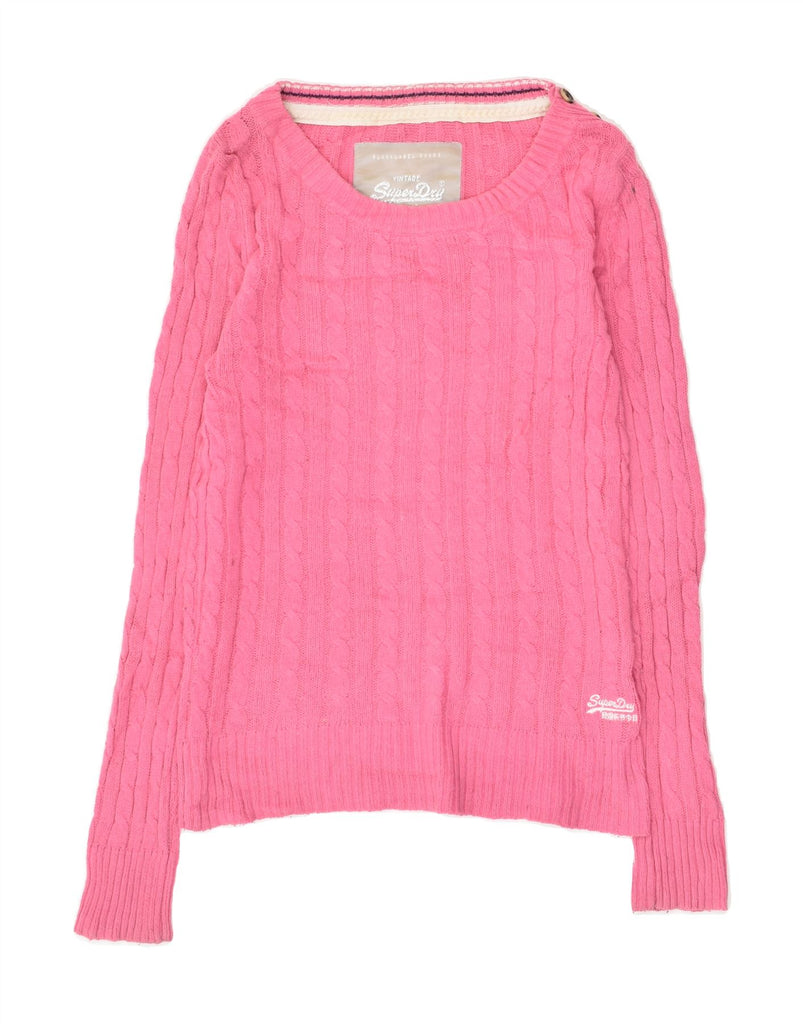 SUPERDRY Womens Boat Neck Jumper Sweater UK 10 Small Pink Cotton | Vintage Superdry | Thrift | Second-Hand Superdry | Used Clothing | Messina Hembry 