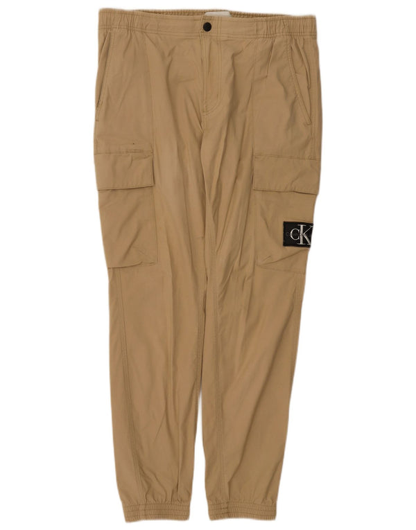 Calvin Klein Mens Joggers Cargo Trousers Large W34 L29 Beige Cotton