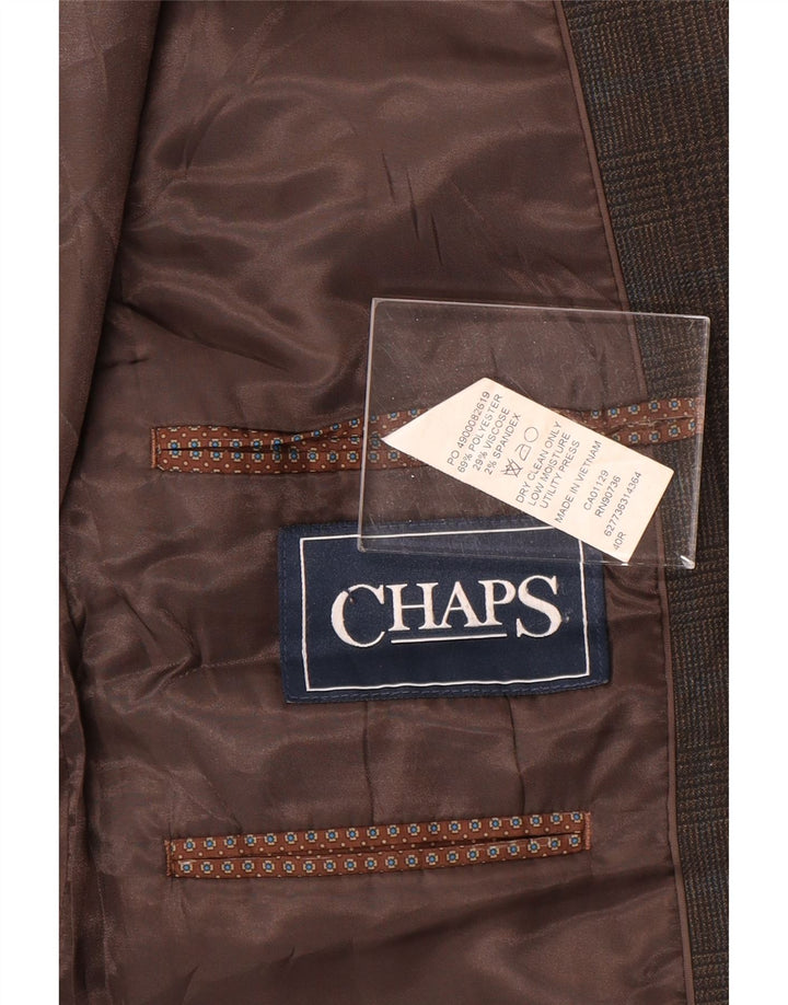 Chaps Mens 2 Button Blazer Jacket UK 40 Large Brown Check Polyester
